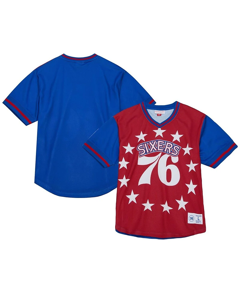 Mitchell & Ness Men's Red Philadelphia 76ers Jumbotron 3.0 Mesh V-Neck T-Shirt