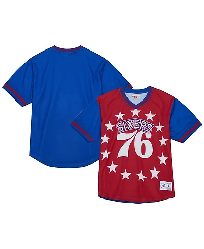 Mitchell & Ness Men's Red Philadelphia 76ers Jumbotron 3.0 Mesh V-Neck T-Shirt