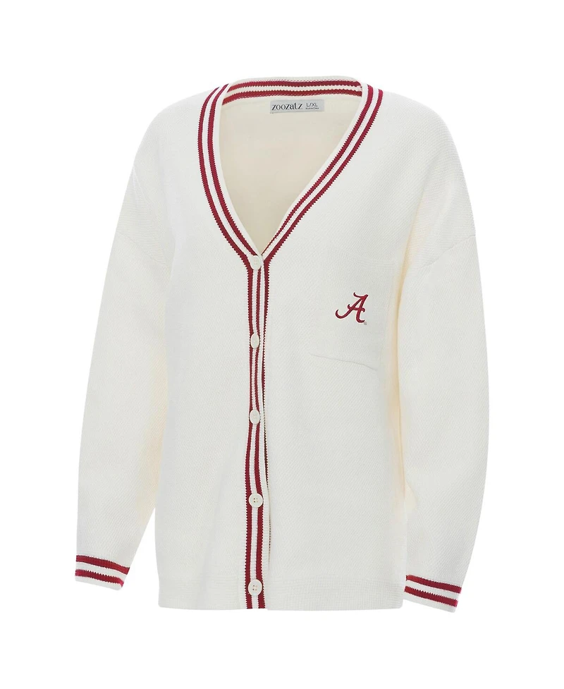 ZooZatz Women's Cream Alabama Crimson Tide Striped Knit Button-Up Cardigan Sweater
