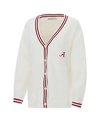 ZooZatz Women's Cream Alabama Crimson Tide Striped Knit Button-Up Cardigan Sweater