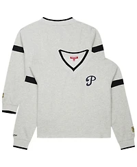 Mitchell & Ness Women's Heather Gray Philadelphia Phillies Cooperstown Collection V-Neck Cropped Toggle Sweatshirt