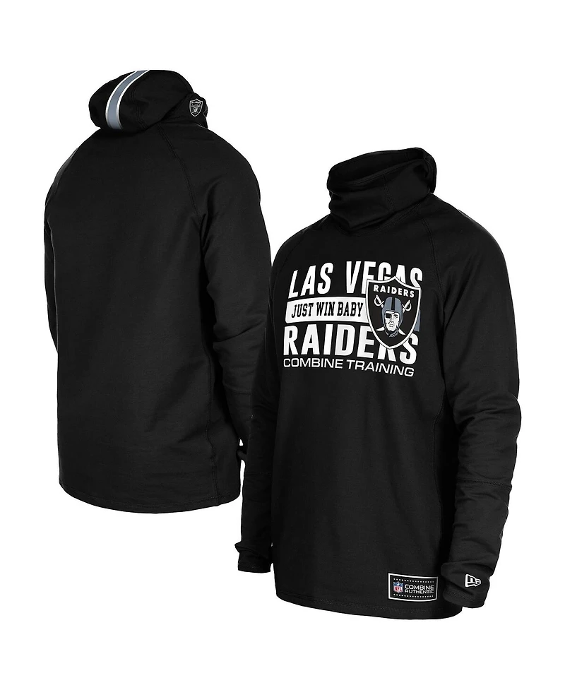 New Era Men's Black Las Vegas Raiders Functional Fandom Balaclava Helmet Stripe Tri-Blend Hoodie