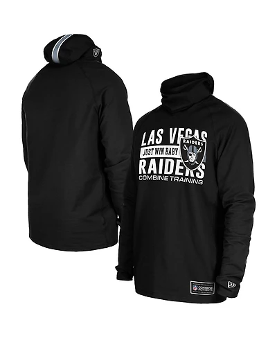New Era Men's Black Las Vegas Raiders Functional Fandom Balaclava Helmet Stripe Tri-Blend Hoodie