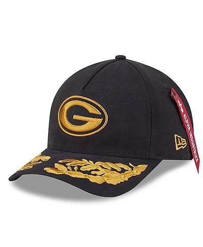 New Era x Alpha Industries Men's Black Green Bay Packers A-Frame 9FORTY Adjustable Hat