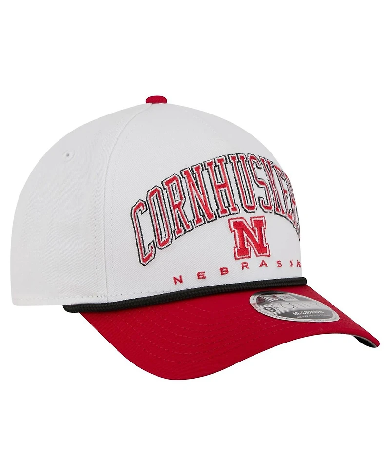 New Era Men's White/Scarlet Nebraska Huskers Arch Two-Tone Rope 9FORTY A-Frame M-Crown Adjustable Hat