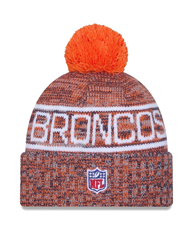 New Era Men's Orange Denver Broncos 2025 Sideline Cold Weather Cuffed Pom with Knit Hat