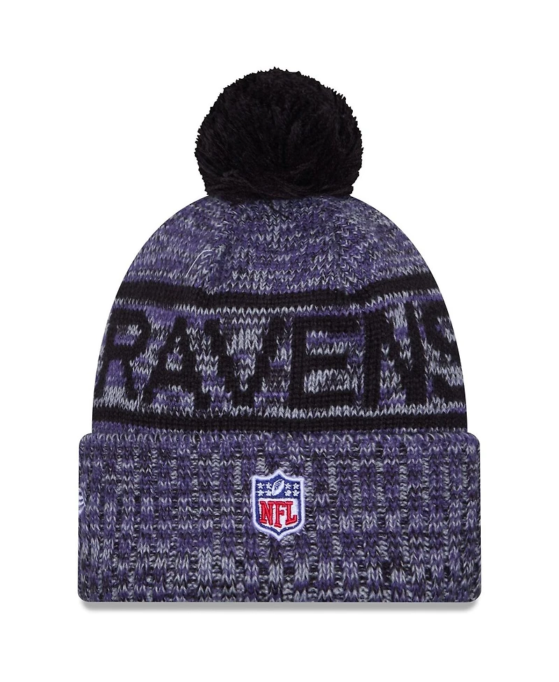 New Era Men's Purple Baltimore Ravens 2025 Sideline Cold Weather Cuffed Pom with Knit Hat