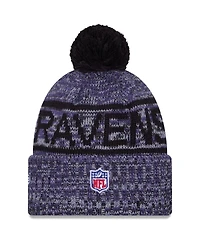 New Era Men's Purple Baltimore Ravens 2025 Sideline Cold Weather Cuffed Pom with Knit Hat