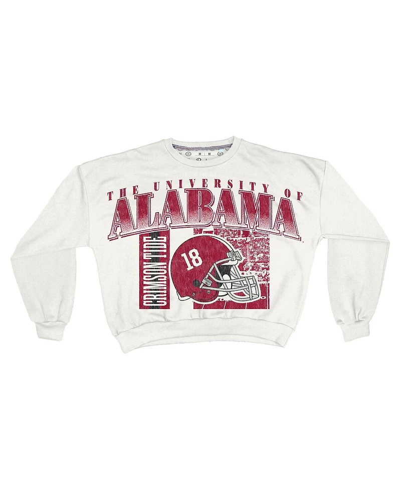 Pressbox Women's White Alabama Crimson Tide Oversized Janice Retro Waist-Length Sweatshirt