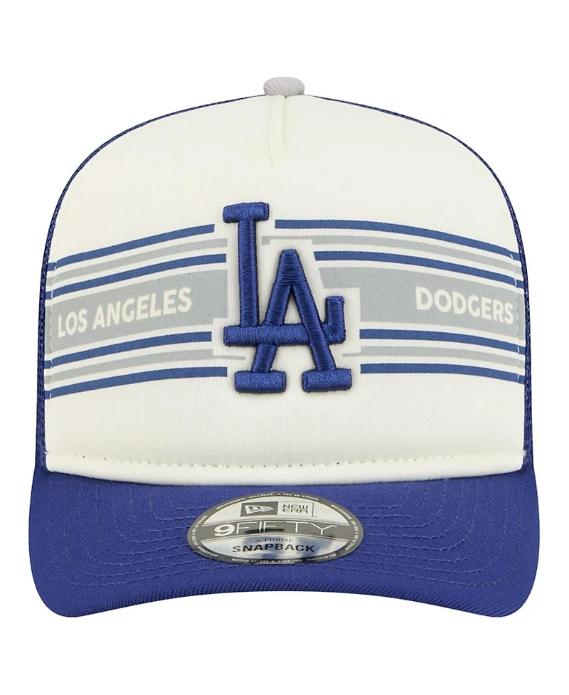 New Era Men's Cream/Royal Los Angeles Dodgers Banner A-Frame 9FIFTY Trucker Snapback Hat