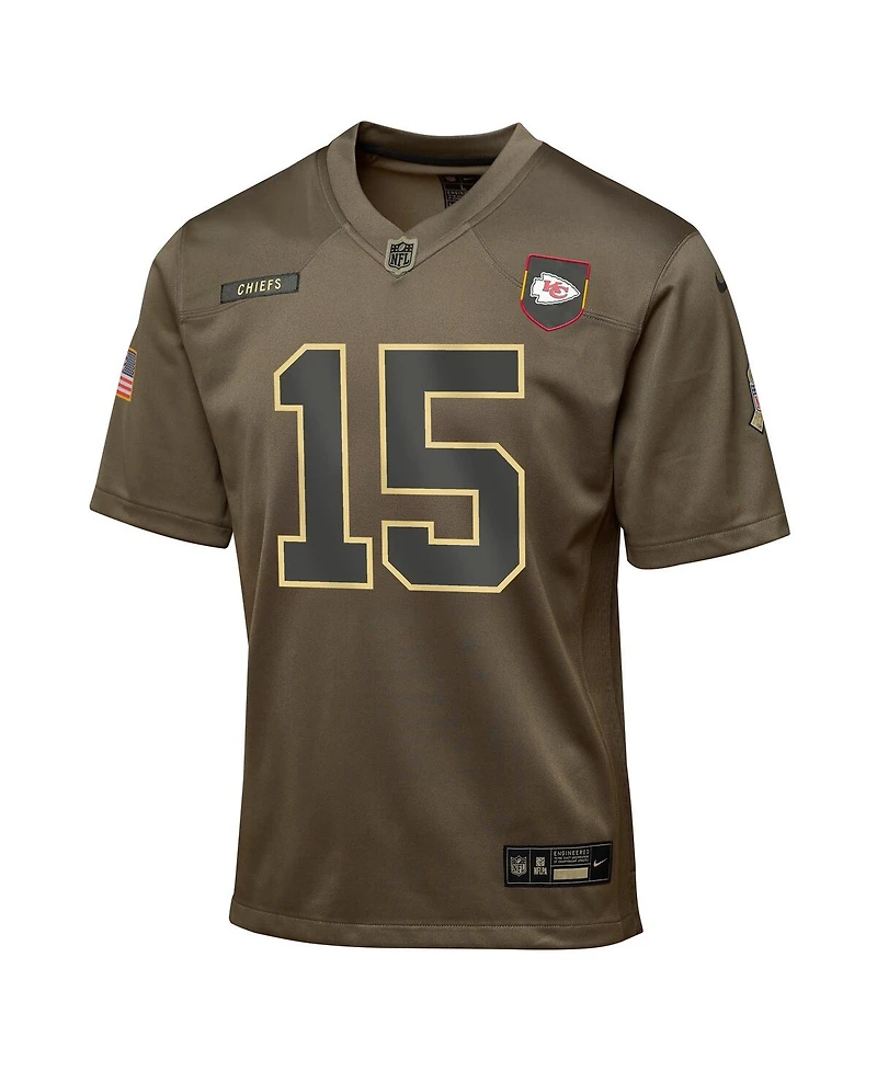 Nike Big Boys and Girls Patrick Mahomes Olive Kansas City Chiefs 2025 Salute to Service Game Jersey