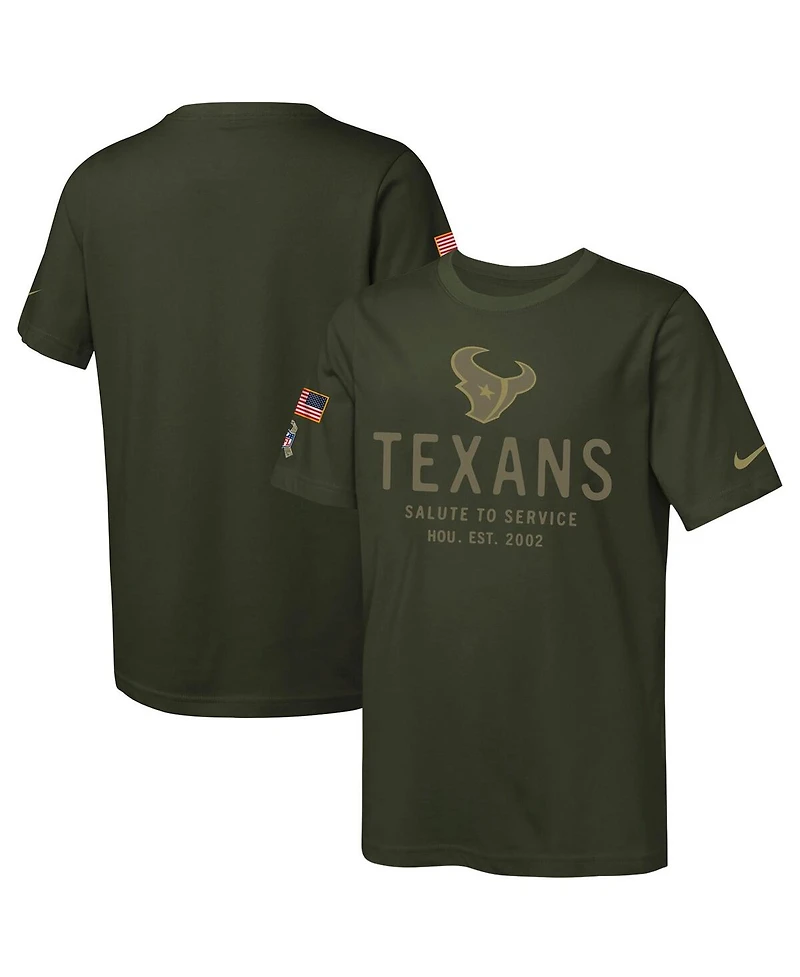 Nike Big Boys and Girls Olive Houston Texans 2025 Salute to Service Sideline Dri-fit T-Shirt
