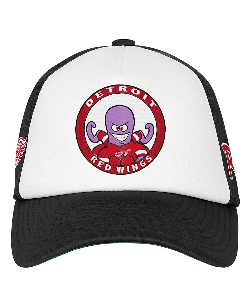 Mitchell & Ness Big Boys and Girls White Detroit Red Wings Mascot Adjustable Trucker Hat