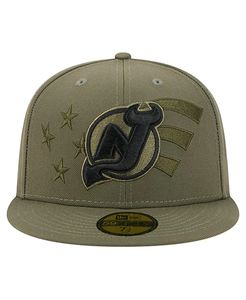 New Era Men's Olive Jersey Devils Military Appreciation Flag 59FIFTY Fitted Hat