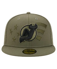 New Era Men's Olive Jersey Devils Military Appreciation Flag 59FIFTY Fitted Hat
