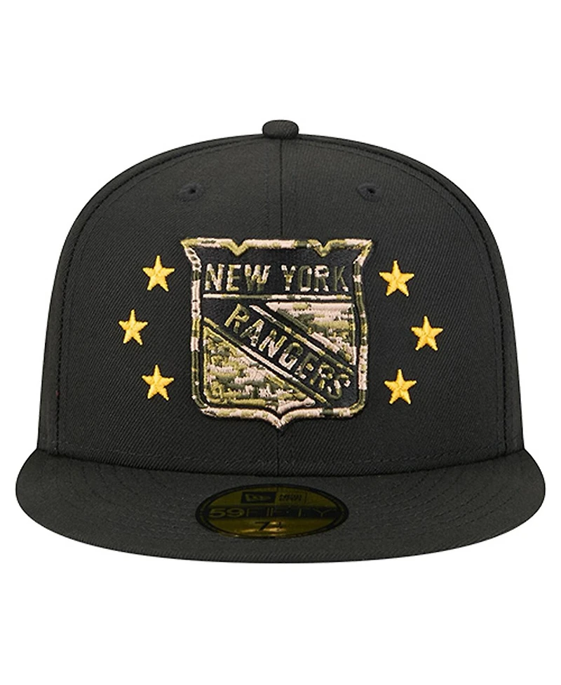 New Era Men's Black York Rangers Military Appreciation Digital Camo Stars 59FIFTY Fitted Hat