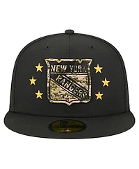 New Era Men's Black York Rangers Military Appreciation Digital Camo Stars 59FIFTY Fitted Hat