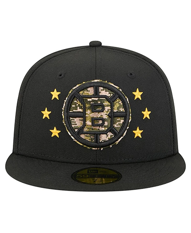 New Era Men's Black Boston Bruins Military Appreciation Digital Camo Stars 59FIFTY Fitted Hat