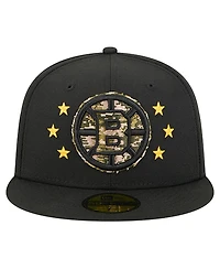 New Era Men's Black Boston Bruins Military Appreciation Digital Camo Stars 59FIFTY Fitted Hat