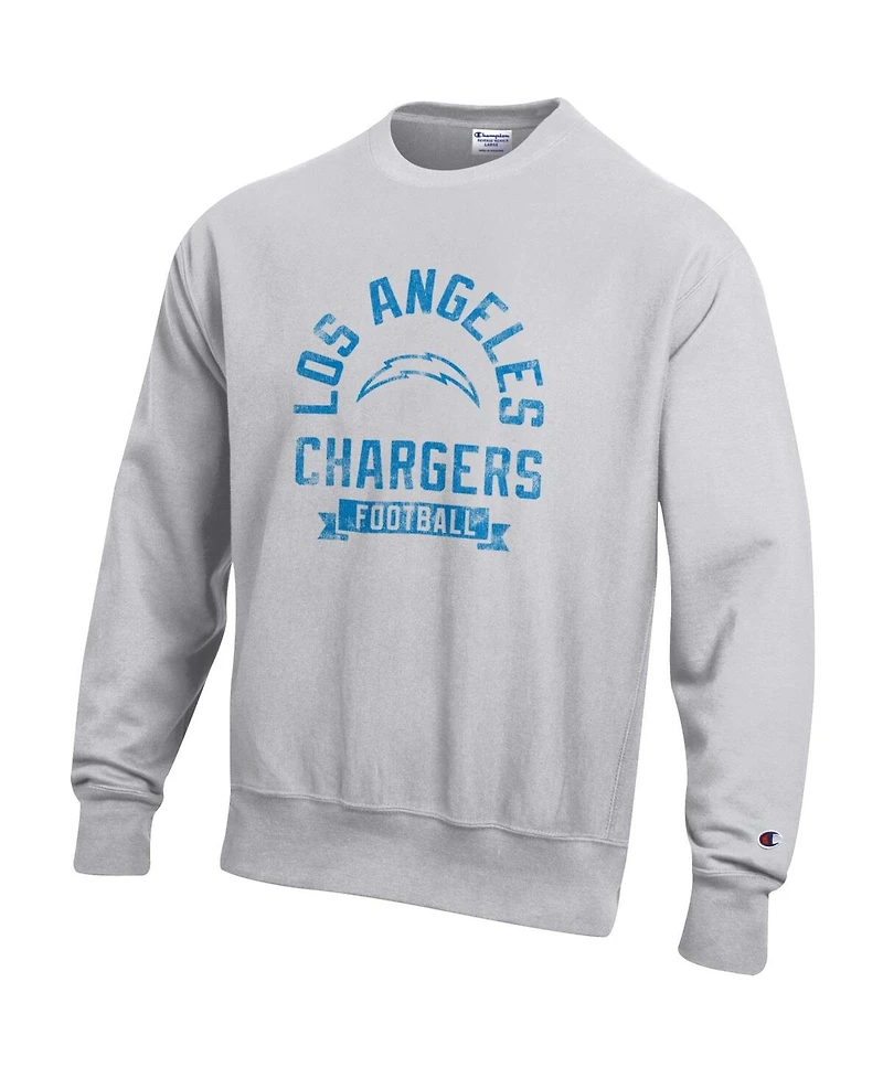 Champion Men's Heather Gray Los Angeles Chargers Reverse Weave Fleece Pullover Sweatshirt