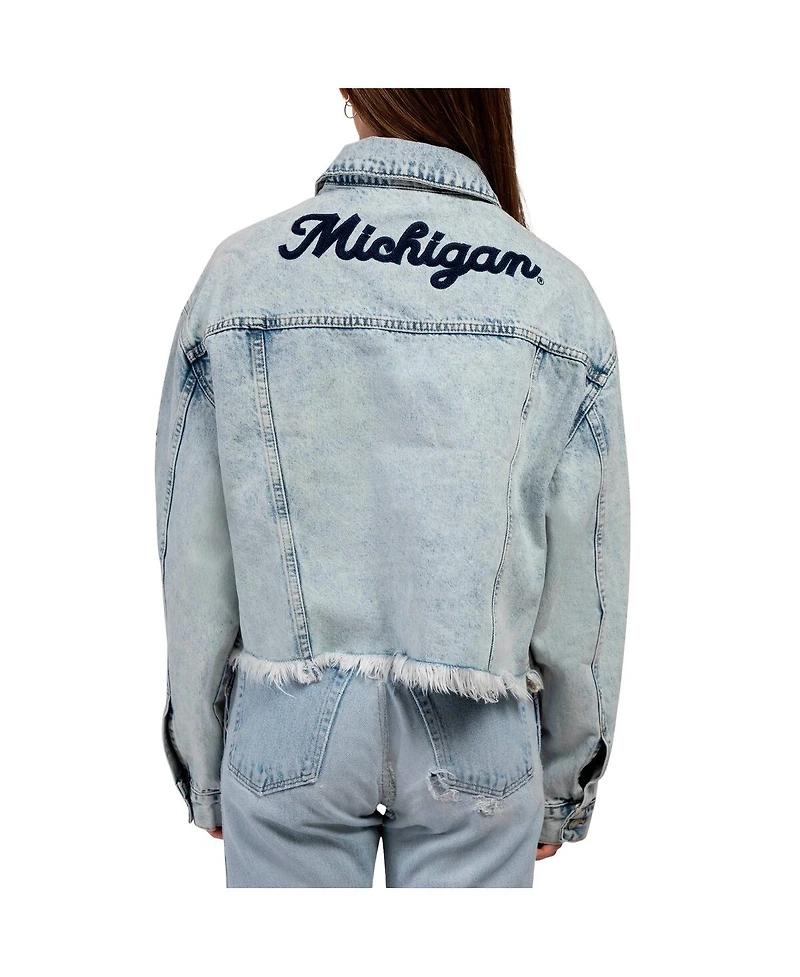 Hype And Vice Women's Denim Michigan Wolverines Lightwash Full-Button Jean Jacket