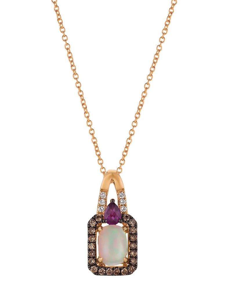 Le Vian Opal (.50 ct. t.w.), Rhodolite (.15 ct. t.w.), Vanilla Diamond (.03 ct. t.w.) and Chocolate Diamond Pendant Necklace (.15 ct. t.w.) in 14K Str