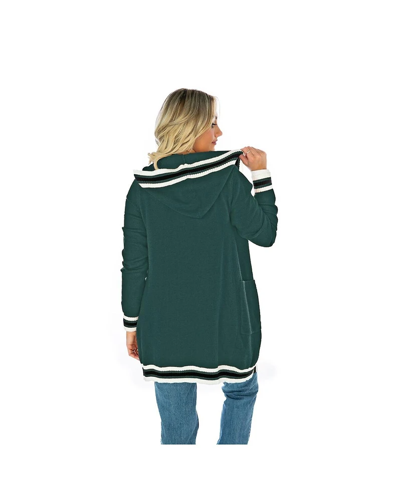 Gameday Couture Women's Dark Green Oregon Ducks Tri-Blend Rounded Stripe Cardigan Sweater