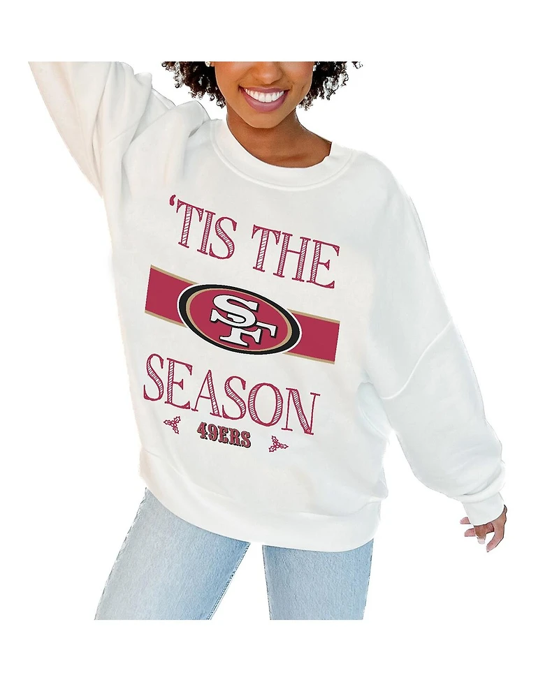 Gameday Couture Women's White San Francisco 49ers Oversized Take a Holiday Pullover Sweatshirt