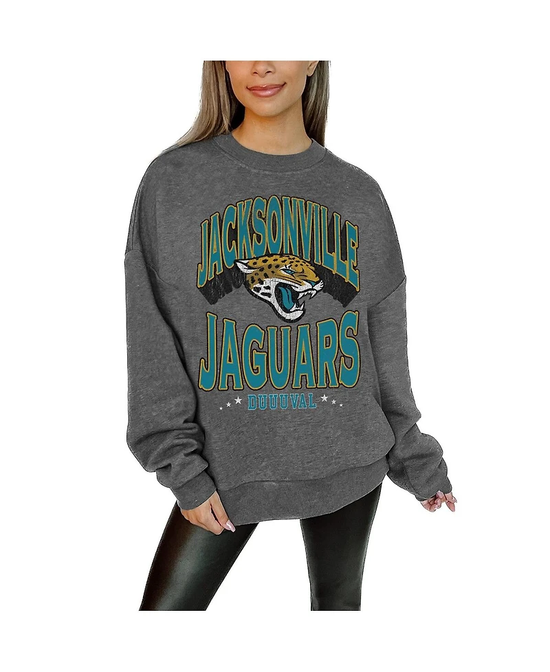 Gameday Couture Women's Charcoal Jacksonville Jaguars Oversized Long Weekend Premium Fleece Drop Shoulder Pullover Sweatshirt