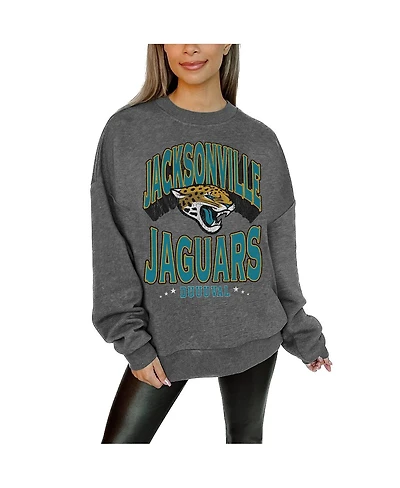 Gameday Couture Women's Charcoal Jacksonville Jaguars Oversized Long Weekend Premium Fleece Drop Shoulder Pullover Sweatshirt