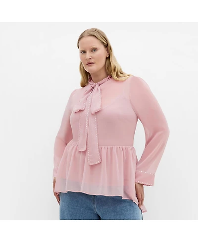 City Chic Plus Kara Stud Tie Neck Top