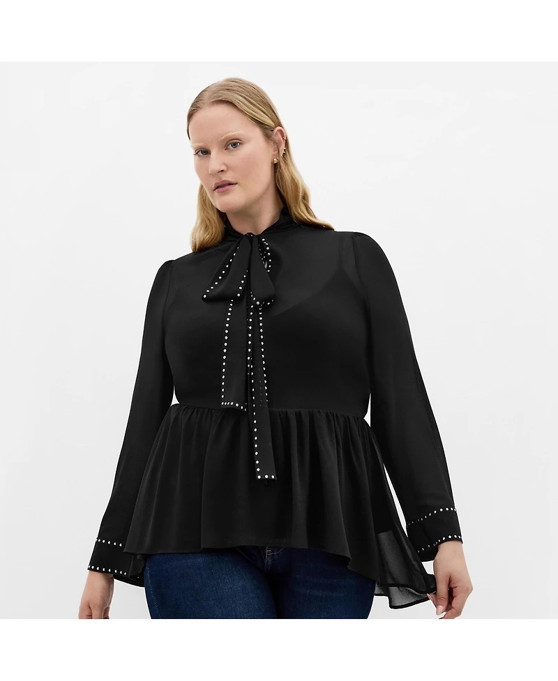 City Chic Women's Kara Stud Tie Neck Top