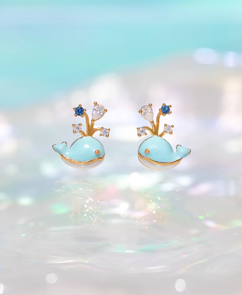 Girls Crew Crystal Gold Plated Enamel Whale You Be Mine Stud Earrings