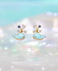 Girls Crew Crystal Gold Plated Enamel Whale You Be Mine Stud Earrings