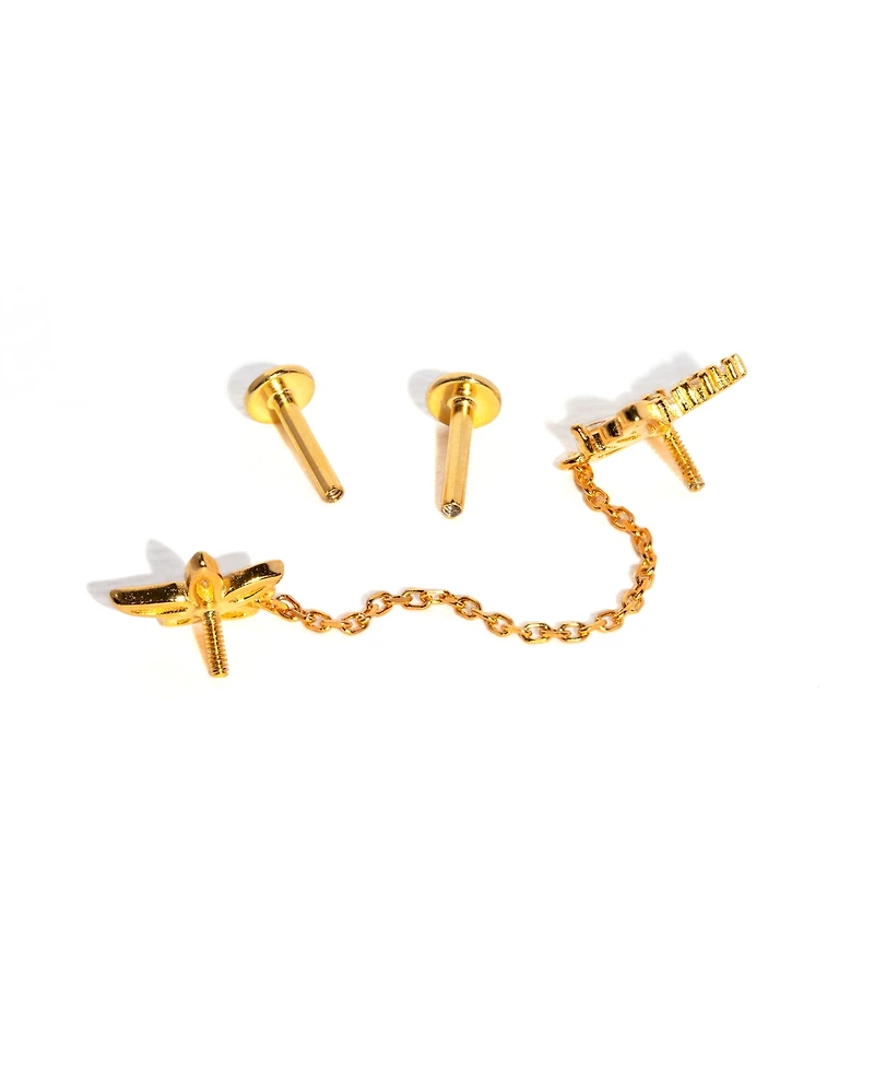 Girls Crew Crystal Butterfly Effect Flat Back Gold Plated Double Earrings