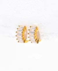 Girls Crew Crystal Bling Baguette Gold Plated Huggie Hoop Earrings