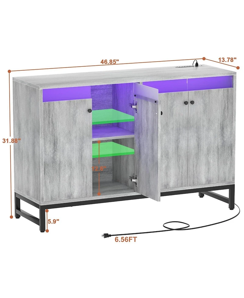 Ahaeaplus Storage Buffet Cabinet with Adjustable Shelves, Coffee Bar Charging Station, Led Light