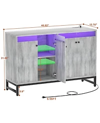 Ahaeaplus Storage Buffet Cabinet with Adjustable Shelves, Coffee Bar Charging Station, Led Light