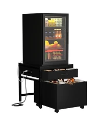 Aheaplus End Table with Charge Station, Mini Fridge Strand Storage Drawers and Rolling Cabinet