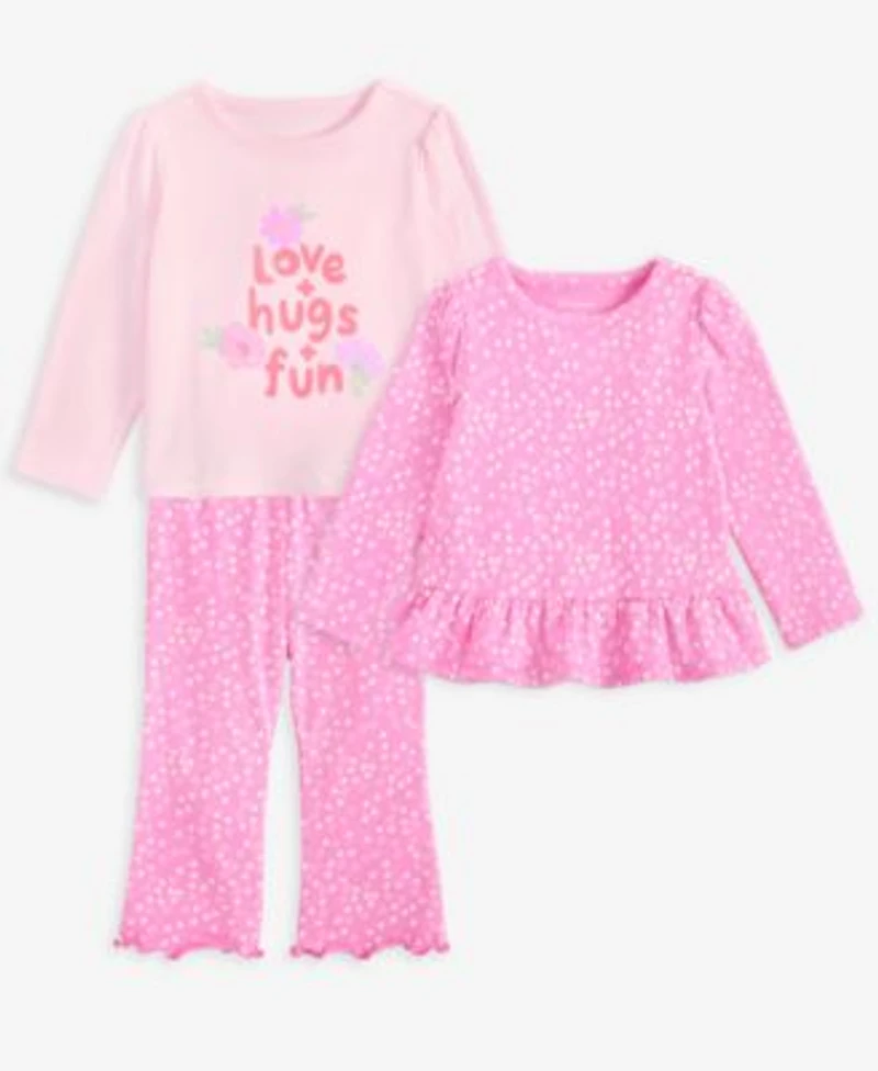 First Impressions Baby Toddler Girls Mini Hearts Top Love Hugs Fun Top Mini Hearts Flare Pants Macys Exclusive