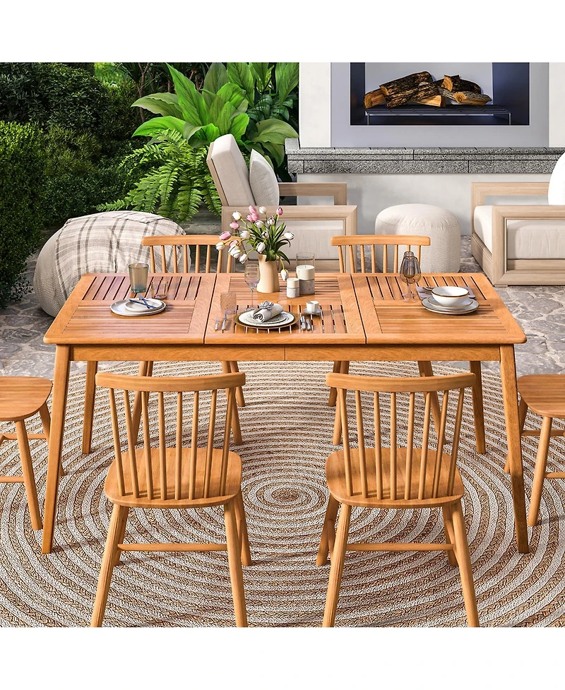 Gymax -Person Outdoor Acacia Wood Dining Table w/ 1.96'' Umbrella Hole Rectangular