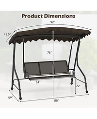 Gymax 3-Seat Outdoor Swing Porch Canopy Swing w/ Adjustable Shading Breathable Seat
