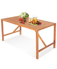 Gymax Rectangular Acacia Wood Dining Table 4-6 Person Patio 2'' Umbrella Hole