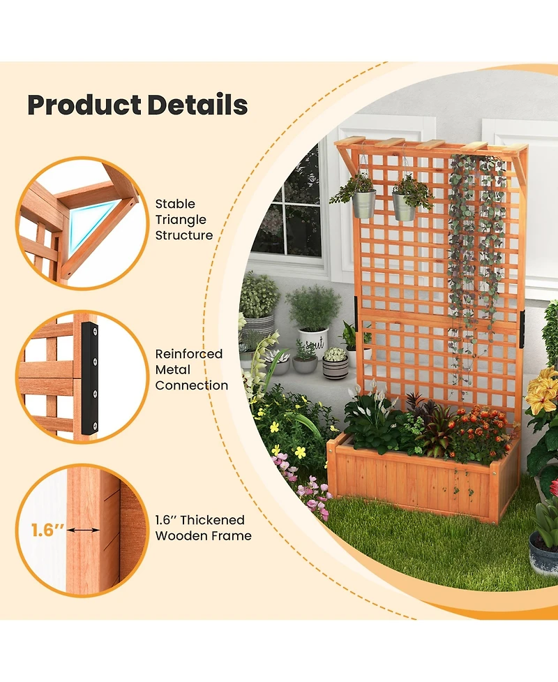 Gymax Wooden Planter Raised Garden Bed w/ Planter Box & Trellis Indoor & Outdoor