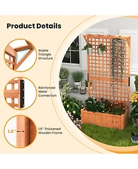 Gymax Wooden Planter Raised Garden Bed w/ Planter Box & Trellis Indoor & Outdoor