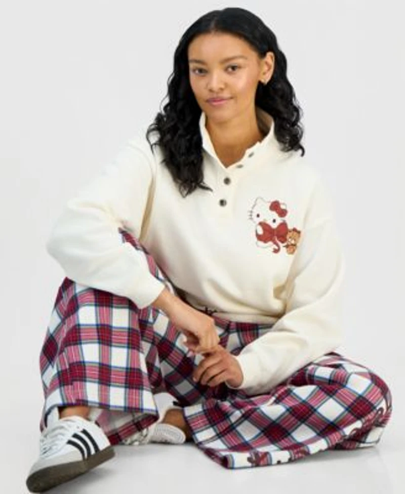 Grayson Threads The Label Juniors Hello Kitty Quarter Snap Sweatshirt Hello Kitty Plaid Fleece Pants