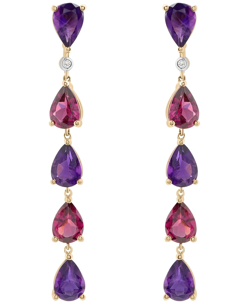 Macy's Amethyst (3-5/8 ct. t.w.) and Rhodolite (3-5/8 ct. t.w.) Drop Long Earrings in 14K Yellow Gold