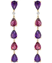 Macy's Amethyst (3-5/8 ct. t.w.) and Rhodolite (3-5/8 ct. t.w.) Drop Long Earrings in 14K Yellow Gold