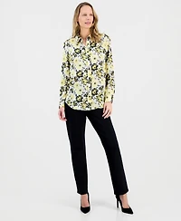 Kasper Women's Floral-Print Satin Button-Front Blouse