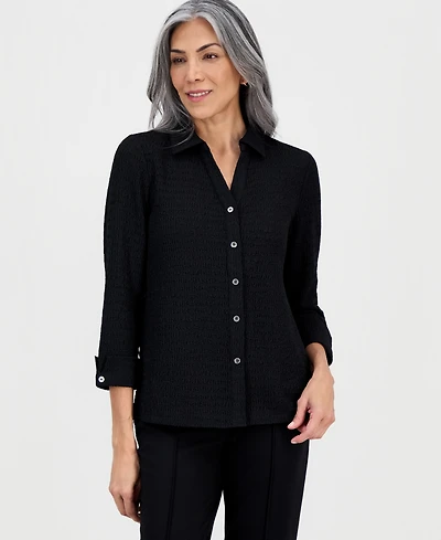 3Q Button Frt Top With Split Cuff